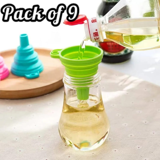 Pack Of 9 Silicone Oil Funnel, Kitchen Liquid Oil Dispensing Tool (random Color)